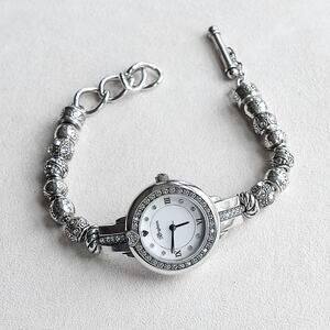 Brighton Mayville Ladies Charm Bracelet Watch Silver Plated Toggle 7-8" Works